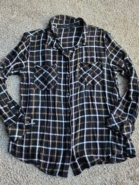 Sanctuary Black Plaid Button-Down Shirt